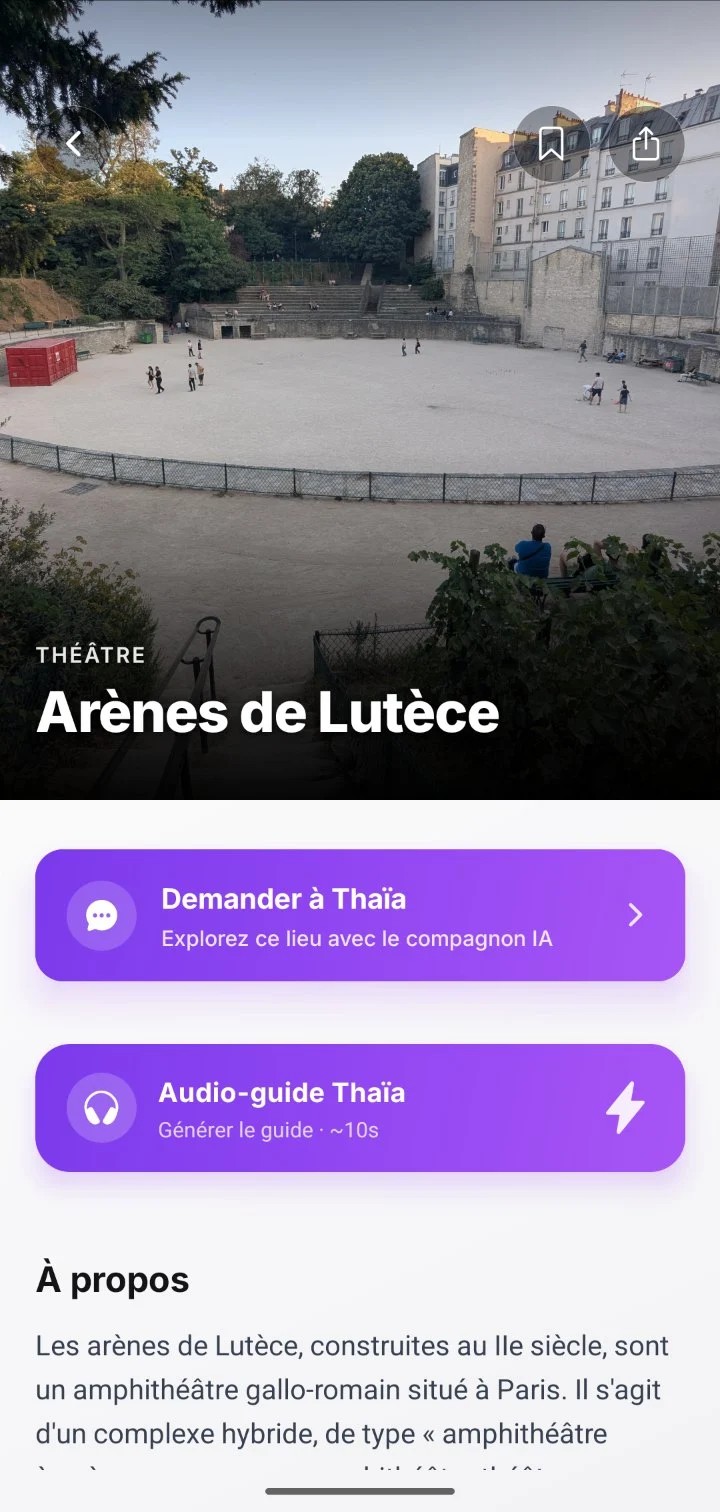 La fiche des Arènes de Lutèce dans Thaïa